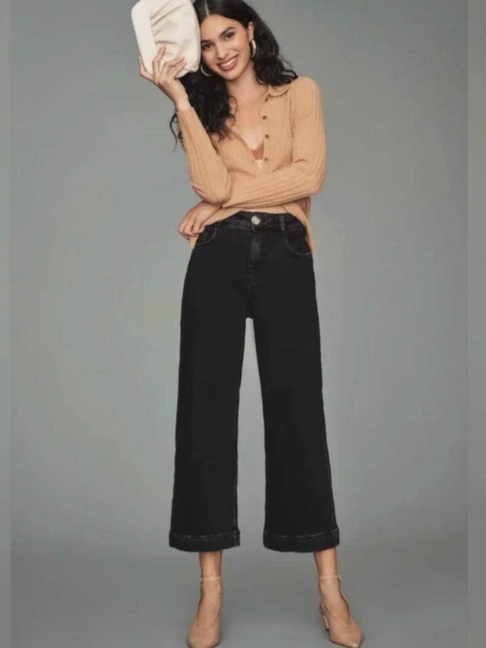 Anthropologie Pilcro Skipper High-Rise Crop Wide-Leg Black Denim Jeans Size 27